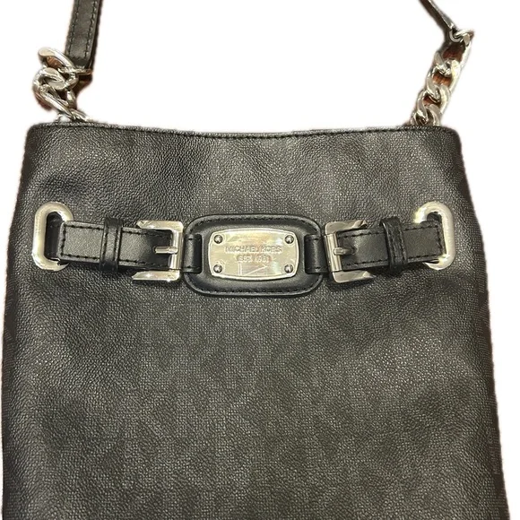 Michael Kors Black Leather Shoulder Bag or cross body purse with silver hardware - Picture 2 of 7